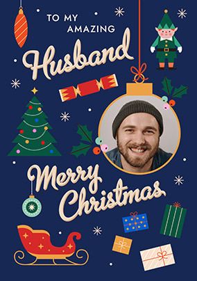 Photo of Retro Graphic Amazing Husband Christmas Photo Card
