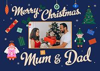 Tap to view Retro Graphic Mum & Dad Landscape Christmas Photo Card