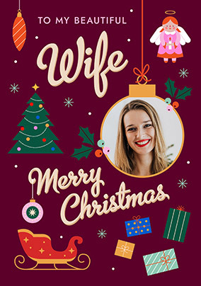 Retro Graphic Beautiful Wife Christmas Photo Card