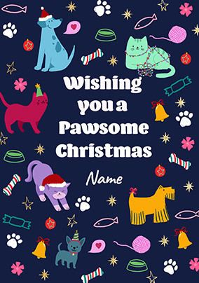 Photo of Pawsome Cats & Dogs Christmas Card