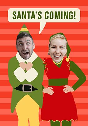 Photo of Santa's Coming Funky Faces Christmas Card