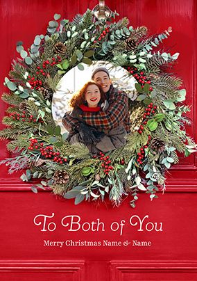 Photo of Both of You Rustic Wreath Christmas Card