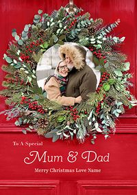 Tap to view Rustic Wreath Mum & Dad Christmas Card