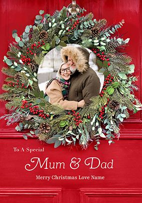 Photo of Rustic Wreath Mum & Dad Christmas Card