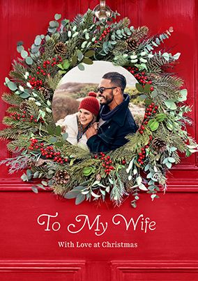 Photo of To My Wife Rustic Wreath Christmas Card
