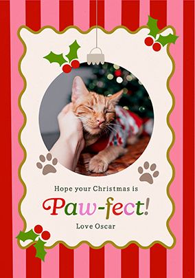Photo of Kitsch Pink Stripe Pawfect Christmas Photo Card