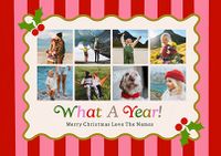 Tap to view Kitsch Pink Stripe What A Year 8 Photo Landscape Christmas Card