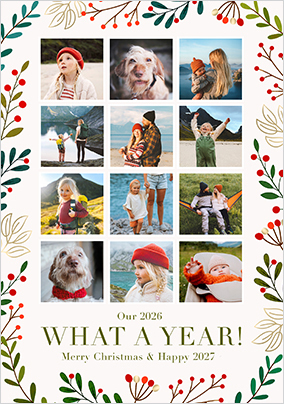 Winter Berries What A Year Portrait 12 Photo Christmas Card