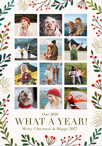 Tap to view Winter Berries What A Year Portrait 12 Photo Christmas Card