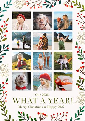 Photo of Winter Berries What A Year Portrait 12 Photo Christmas Card