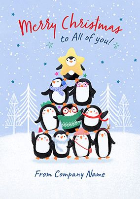 Photo of Corporate Penguin Tree Christmas Card