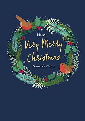 Photo of Robin Wreath Merry Christmas Card