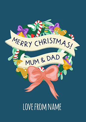 Mum & Dad Wreath Personalised Christmas Card