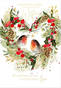 Wife Robins Wreath Christmas Card