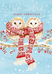 Mum and Dad Owls Christmas Card