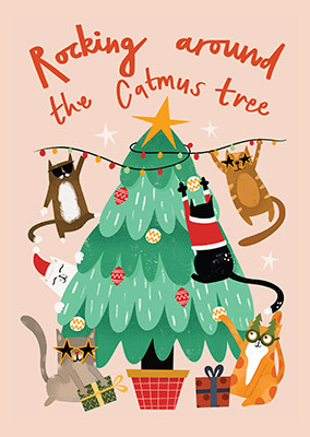 Rocking Around the Catmas Tree Christmas Card