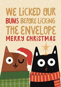 Licked our Bums Cats Christmas Card