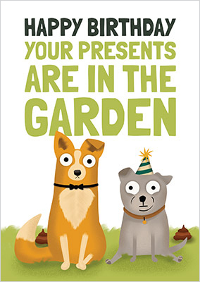 Presents in the Garden Dog Birthday Card
