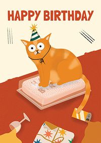 Cat on Birthday Cake Card