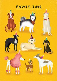 Pawty Time Cute Dog Birthday Card