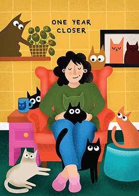 Cat Lady - One Year Closer Birthday Card