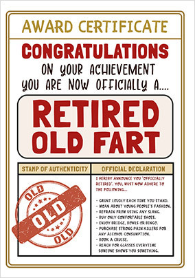 Certificate Retired Old Fart Card