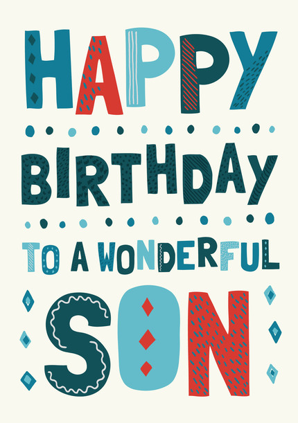 Happy Birthday to a Wonderful Son Typographic Card | Funky Pigeon