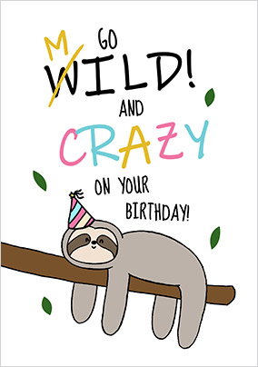 Mild and Crazy Sloth Birthday Card