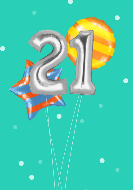Foil Balloons 21st Happy Birthday card