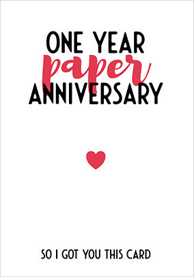 Paper One Year Anniversary Card