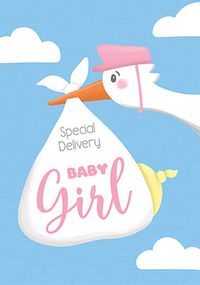 Stork New Baby Girl Card