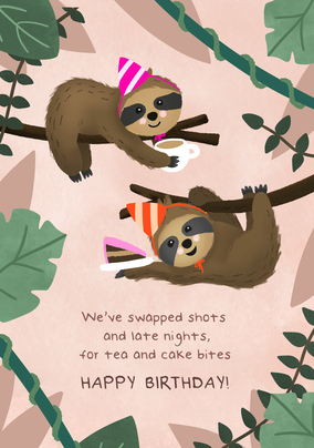 Tea and Cake Party Sloths Birthday Card
