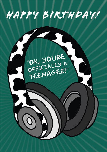Officially a Teenager Headphones Birthday Card