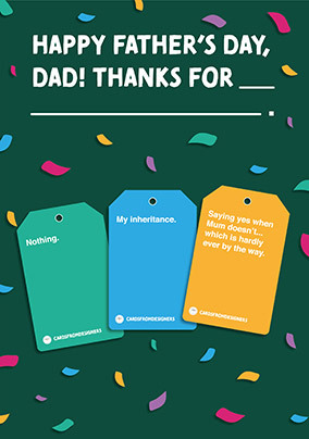 Dad Thanks For Father's Day Card