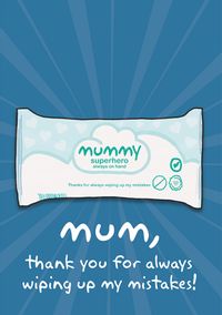 Mummy Baby Wipes Blue Mother's Day Card