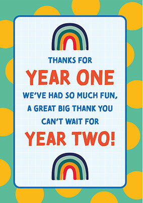 Thank You For Year One Teacher Card