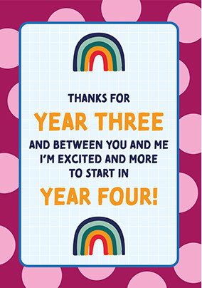 Thank You For Year Three Teacher Card