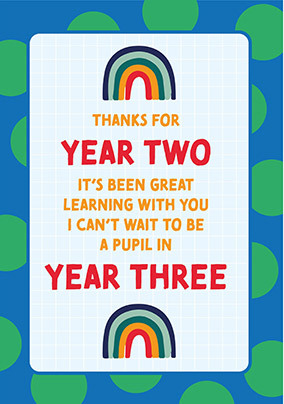 Thank You For Year Two Teacher Card
