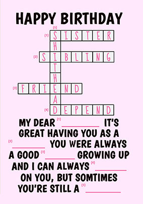 Sister Crossword Birthday Card