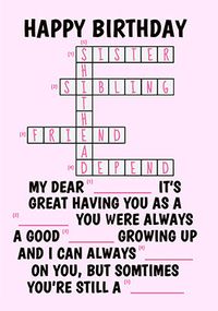 Sister Crossword Birthday Card
