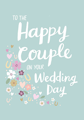 Floral Lettering Happy Couple  Wedding Card