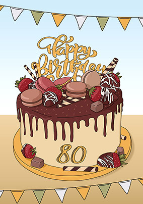 Cake 80th Birthday Card