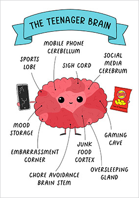 Teenager Brain Blue Birthday Card