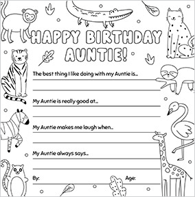 Auntie Animals Birthday Card
