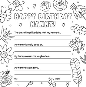 Nanny Floral Prompts Birthday Card