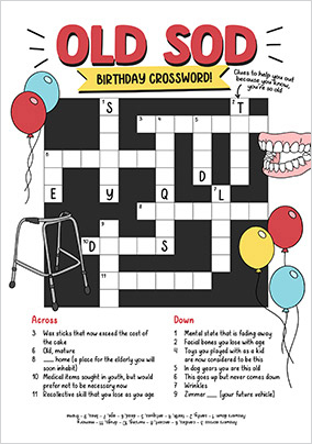 Old Sod Word Search Birthday Card