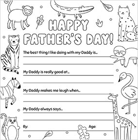 Daddy Animal Prompts Father's Day Colouring Card