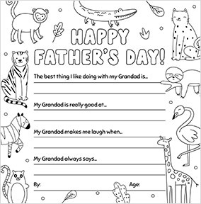 Grandad Animal Prompts Father's Day Colouring Card