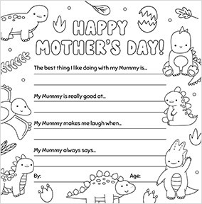 Colour and write on me  Dino Mother's Day Card
