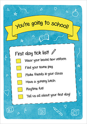 You're Going to School Check List Card